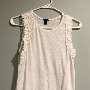 White J Crew Sleeveless Shirt lace trim detail